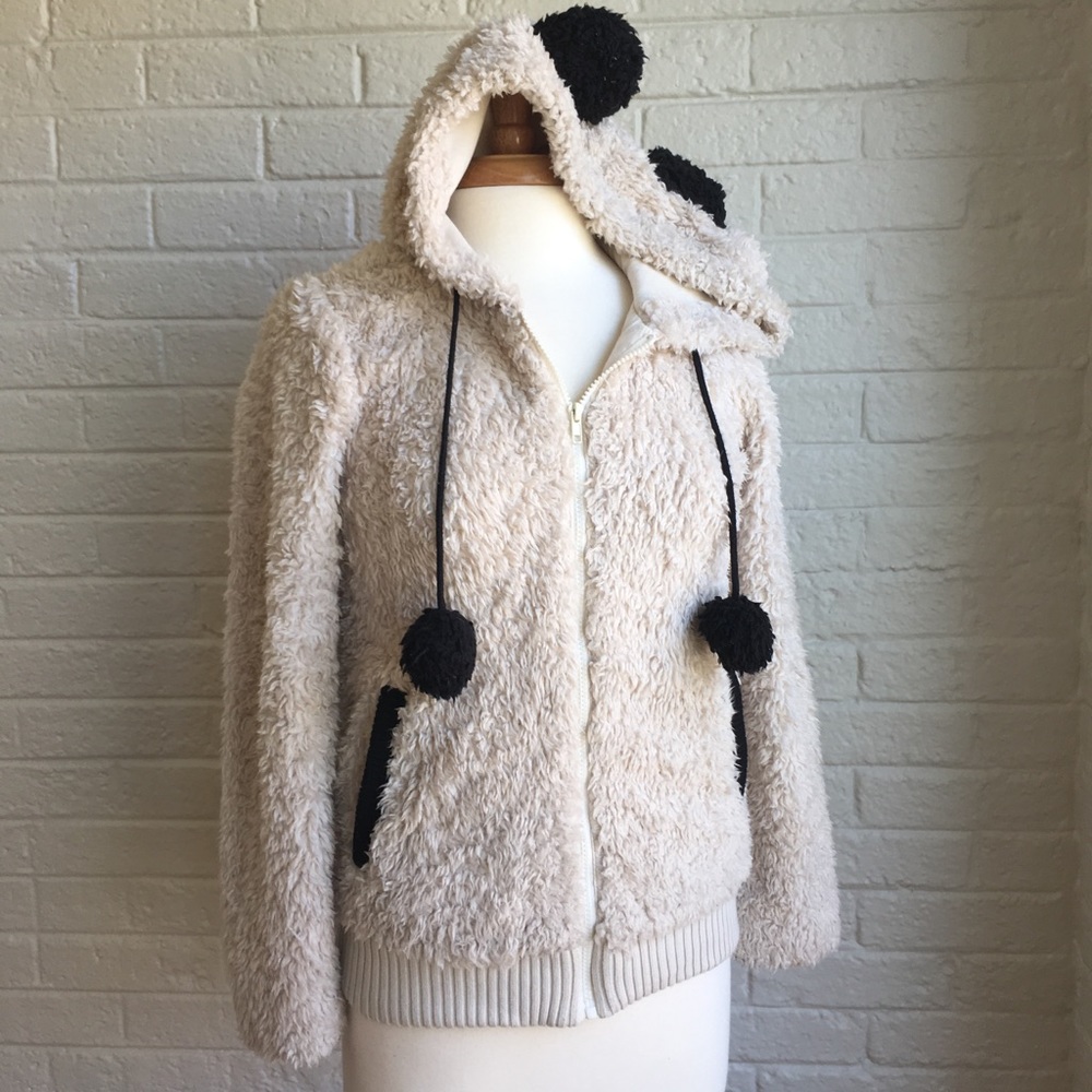 Furry panda zip up hoodie